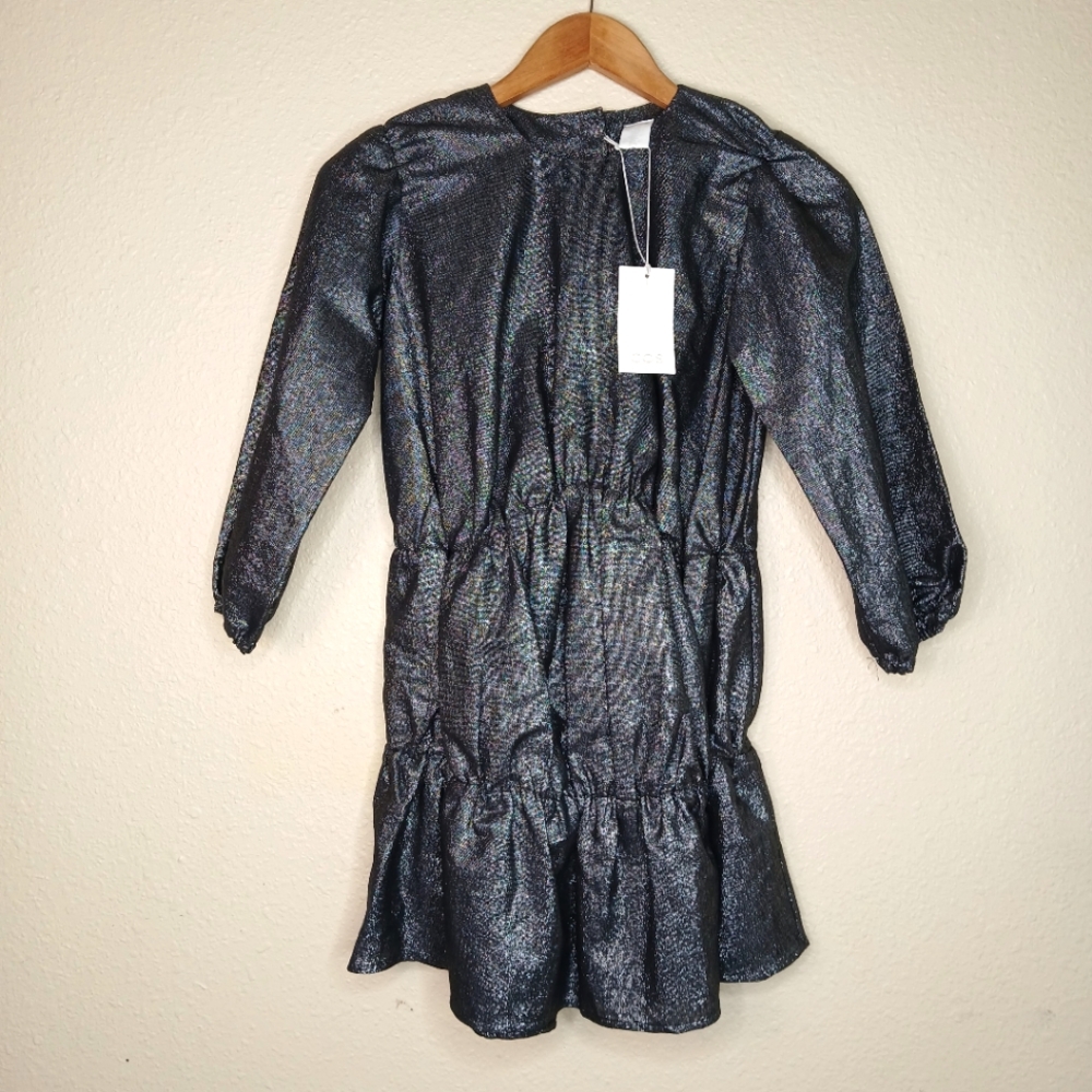 NWT COS Girl's Size 6-8 Gathered Lurex Tired Black Metallic Dress